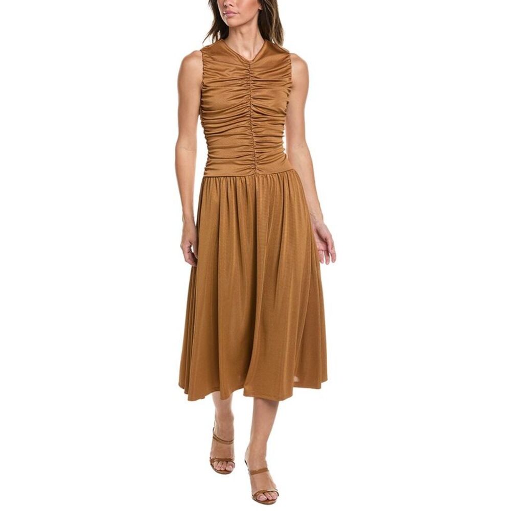 Kenneth Cole Womens  Drawstring A-Line Midi Dress, Brown